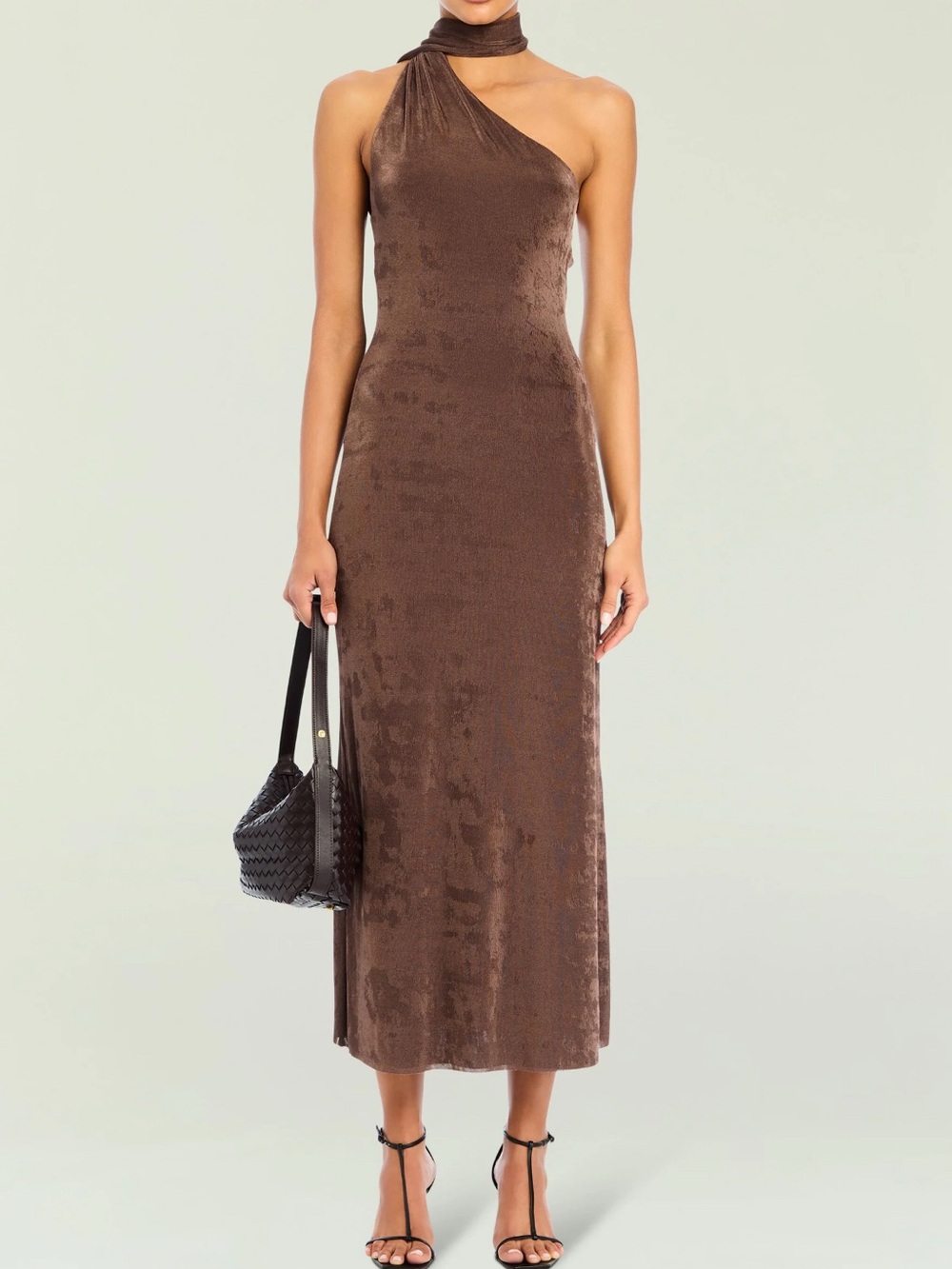 One-Shoulder Chocolate Brown Midi Dress